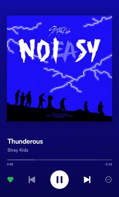 an mp3 player with the words no easy on it's screen and lightning in the background