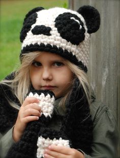 Paige Panda Hat/Scarf for children pattern available at LoveCrochet. Find more patterns by The Velvet Acorn and share your own projects at LoveCrochet.Com! Velvet Acorn, Panda Hat, Crochet Panda, Super Bulky Yarn, Haken Baby, Hat Scarf, Scarf Crochet Pattern, Bulky Yarn, Crochet Hat Pattern