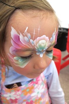 Pink Butterfly Face Paint, Rainbow Butterfly Face Paint, Flower Face Paint On Arm, Butterfly Face Paint Video, Flower And Butterfly Face Paint, Painting Faces, Painting Butterfly