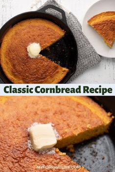 two pictures showing how to make a classic cornbread recipe