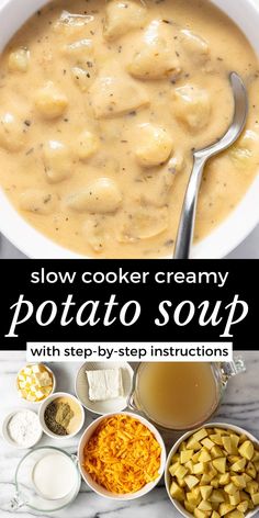 the recipe for slow cooker creamy potato soup with step - by - step instructions