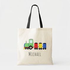 Cute Baby Boy's Locomotive Train and Name Tote Bag - Tote Bags Personalized Playful Blue Bag, Playful Personalized Blue Bag, Playful Personalized Multicolor Bags, Train Doodle, Toddler Tote Bag, Basic French, Kids Tote Bag, Locomotive Train, Bag Names