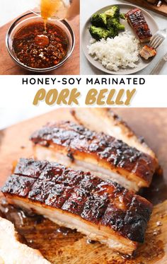 honey - soy marinated pork belly is an easy and delicious meal