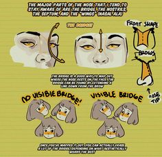 an info sheet with instructions on how to use the nose and eyebrows for different types of facial expressions