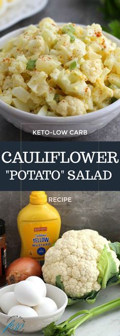 cauliflower potato salad recipe in a bowl with ingredients