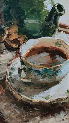 a painting of a tea cup and saucer