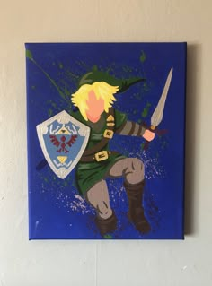 Legend of Zelda: Link canvas Video Game Painting Canvas, Easy Zelda Painting, Dungeons And Dragons Painting Ideas