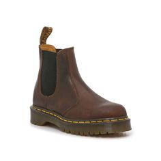 Dr. Martens-2976 Bex Chelsea Boot - Women's Add an edgy detail to your look with the 2976 Bex Chelsea boot from Dr. Martens. The dual panel silhouette, leather upper, and strong lug sole makes this pair stylish and durable. Click here for Boot Measuring Guide. Dr Martens Chelsea Boots Brown, Cream Doc Martens, Brown Dr Martens Chelsea Boots, Women’s Doc Martens, Ugg Brooklyn Chelsea Outfit, Doc Marten Chelsea Boot Outfit, Brown Doc Martens Outfit, Therapist Style, Womens Doc Martens