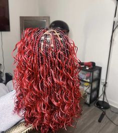 50 Boho Bob Knotless Braids Hairstyles Perfect For Summer Red Boho Braids, Red Knotless, Curled Box Braids, Red Bob Hair