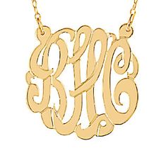 Name your necklace. Make this stunning, script monogram necklace your own with the three-letter centerpiece of your choice. Crafted from 24K gold-plated sterling silver, this statement piece is as unique and as beautiful as you are.  Add this necklace to your Shopping Cart to access the personalization screen. Signature Gold Jewelry With Initials, Gold Signature Jewelry With Initials, Yellow Gold Monogram Name Necklace For Mother's Day, Monogrammed Yellow Gold Name Necklace For Mother's Day, Classic Gold Monogram Name Necklace, Navy Pumps, Outfits To Copy, Script Monogram, Monogram Ring