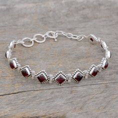 NOVICA Deep Red Diamonds Silver & Garnet Tennis Bracelet | The Animal Rescue Site Silver Bracelet Designs, Red Diamonds, Silver Tennis Bracelet, Fancy Jewellery Designs, Silver Bracelets For Women, Garnet Bracelet, Stylish Bracelet, Garnet Jewelry, Red Diamond