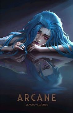 a woman with blue hair is laying on the water and has her arms around her body