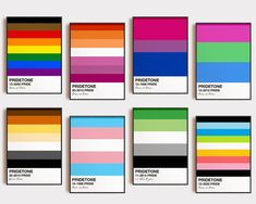 the pantone color scheme is shown in different colors and sizes, including black, white, red, yellow, green, blue, pink, orange