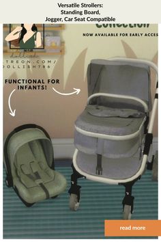 a baby stroller and infant car seat with instructions on how to fit it in