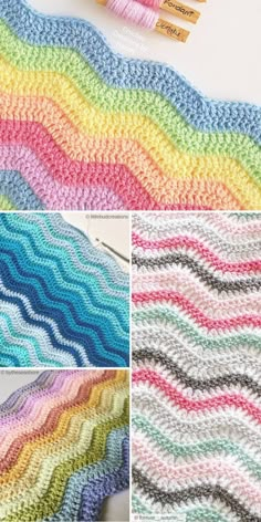 the crocheted blanket is being made with yarn