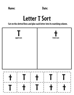 the letter t sort worksheet for children to practice their handwriting and writing skills