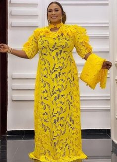 Boubou lace kaftan Madam Lace Gown Styles, Yellow Lace Evening Dress, Yellow Lace Dress For Evening, Long Sleeve Maxi Dress With Lace Work For Evening, Evening Long Sleeve Maxi Dress With Lace Work, Long Sleeve Lace Maxi Dress With Lace Work, Elegant Long Yellow Dresses, Elegant Yellow Lace Dress, Yellow Maxi Length Kaftan For Party