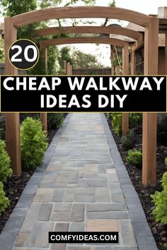 a walkway that has the words cheap walk way ideas diy on it and an image of