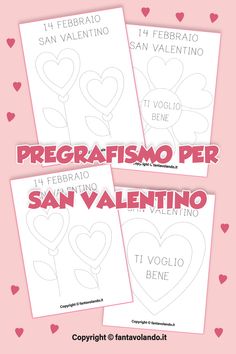 four valentine's day cards with hearts and the words, pregrafismo per san