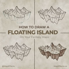 How to draw the underside of a floating island on your fantasy rpg maps Floating Island Reference, How To Draw Floating Islands, Floating Island Drawing Simple, How To Draw Maps Step By Step, Diy Map Drawing, Fantasy Island Map, Floating Island Drawing, Island Reference, Paul Randolph