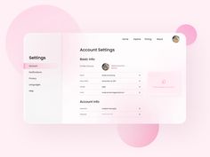 a pink and white web page with an account settings section