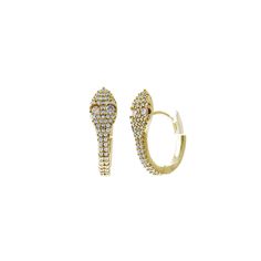 Gold Metal and Clear Cubic Zirconia Pave Rhinestone Snake Head Huggie Hoop Earrings. Snake Head, Arm Bracelets, Head Chain, Straw Handbags, Wrist Wear, Wedding Belts, Earring Sale, Huggie Hoop Earrings, Anklet Jewelry