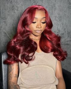 Process and shipping time 10-14 days. Shipping: Royal Mail - Sig Next day delivery  Colour: Burgundy Red Texture: Body Wave Lace: Thin Transparent Lace  Density: 3 Bundles + Frontal  Hair Quality: Raw Human Hair Cap size: Medium / Average Size ( Can request bigger or smaller size) Pretty Wigs, Hair Rainbow, Air Style, Brazilian Straight Human Hair, Birthday Hairstyles, Wig Install, Natural Hairstyle, Red Wigs, 360 Lace Wig