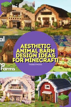 four different types of houses in minecraft with the words aesthetic animal barn design ideas for mine