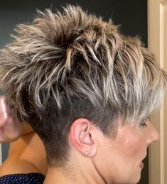 Pixie Spiked Hairstyles, Short Stacked Pixie Haircut, Short Spikey Hair For Women, Short Spikey Hair For Women Over 50, Short Spikey Hair, Spiky Pixie Haircut Spikes, Under Cut Pixie, Spikey Short Hair, Spikey Hair