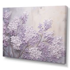 an abstract painting with purple flowers on a white background canvas wall art print, ready to hang