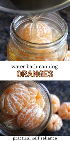 oranges are being peeled and put in jars to make them taste like they're floating