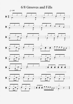 sheet music with the words 6 / 8 groves and fills