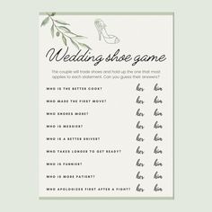 the wedding game is shown in green and white