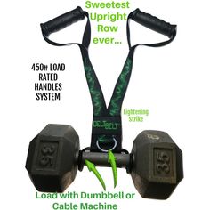 a pair of dumbbells with straps attached to each one and the words, sweetest upright row ever