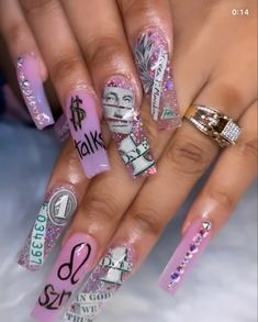 Dope Nail Designs Coffin, Nail Designs Coffin, Leo Szn, Birthday Things, Long Acrylic Nail Designs, Drip Nails, Glow Nails