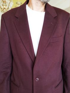 "Mens blazer burgundy wool blazer men's wool jackets Mens jackets Vintage burgundy blazer Sports Coat Suit jackets evening jacket size XL height of the men in the photo - 187 cm Please refer to photos for details of condition. Condition: very good vintage Measurements: Length: 87cm/34.3\" Sleeve : 66 cm/26.0\" Shoulder to shoulder: 50 cm / 19.7\" Bust: 120cm/47.2\" Waist: 112 cm/44.1\" size: XL note The color on the pictures may vary due to monitor settings and light reflections. Ready to ship P Winter Business Casual Blazer With Single Button, Winter Semi-formal Blazer With Welt Pockets, Semi-formal Sport Coat With Single Button And Long Sleeves, Semi-formal Winter Blazer With Welt Pockets, Tailored Semi-formal Sport Coat For Fall, Winter Formal Solid Color Blazer, Single Button Winter Blazer For Business Casual, Wool Suits With Single Button For Fall, Single Button Business Casual Blazer For Winter