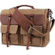 Rectangular Canvas Laptop Bag For Outdoor, Rectangular Canvas Briefcase For Outdoor, Brown Canvas Laptop Bag For Outdoor, Brown Leather Laptop Bag For Outdoor, Functional Leather Laptop Bag For Outdoor, Business Laptop Bag With Luggage Sleeve In Canvas, Business Laptop Bag In Canvas With Luggage Sleeve, Outdoor Brown Canvas Laptop Bag, Canvas Satchel Briefcase With Luggage Sleeve