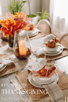 the thanksgiving table setting is ready to be eaten