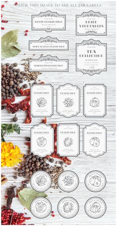 an assortment of spices and herbs on a white wooden background with text that reads, pick this place to sell all the leaves