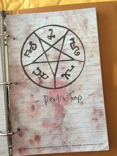 an open notebook with pentagram written on it