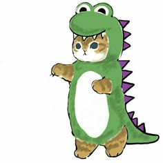 a drawing of a cat in a dinosaur costume with its paws on it's chest