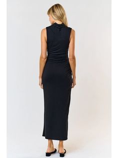 Elevate your style with our Modal High Cowl Neck Ruched Sleeveless Maxi Dress! Featuring a stunning cowl neckline and elegant ruched details, this black maxi dress is the perfect balance of sophistication and comfort. Show off your fashion-forward sense in this versatile dress. Pairs great with a denim jacket or scarf for the perfect travel day outfit! Travel Day Outfit, Versatile Dress, Cowl Neckline, Black Maxi, Versatile Dresses, Midi Dress Sleeveless, Sleeveless Maxi Dress, Black Midi Dress, Dress Romper