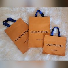 All Three Bags Are Included. (1) 2.75" Wide X 8.5" High X 6" Deep (2) 12.75" Wide X 11" High X 4" Deep Louis Vuitton Orange, Louis Vuitton Paris, Bags Louis Vuitton, Louis Vuitton Bags, Shopping Bags, Womens Tote Bags, Blue Orange, Louis Vuitton Bag, Color Blue