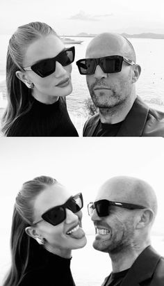 two people wearing sunglasses are posing for the camera