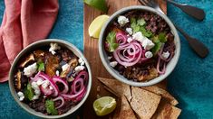 Aubergine and black bean bowl recipe - BBC Food Veggie Stew Recipes, Black Bean Bowl, Bean Bowls, Rice Bowl Recipes, Bean Bowl, Veggie Stew, Aubergine Recipe, Cook Vegetarian, Creamy Mushroom Pasta