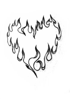 a heart with flames drawn on it