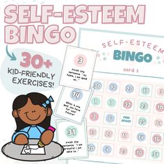 Self-Esteem Bingo Game Printable PDF with over 30 confidence-boosting activities  	Ideal for elementary & middle school SEL lessons & group counseling  	Focuses on boosting kids’ self-love through positive affirmations and self-recognition  	Get it at the best value in our self-esteem mega bundle!  	 Save 70% on THIS resource in our SEL All Access Membership Bundle!   *Protected under copyright © 2023 Such a Little While LLC  Note: This is a digital, printable product and no physical ite Middle School Sel, Amp Group, Self Esteem Activities, Card Workout, Group Counseling, Guidance Lessons, Middle School Classroom, Game Printable, Love Games