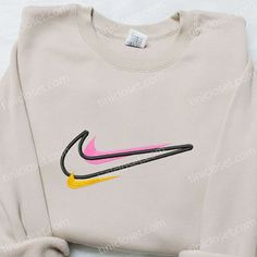 Color x Nike Swoosh Embroidered Shirt, Custom Nike Embroidered Shirt, Best Birthday Gift Ideas Trendy Cotton Hoodie With Embroidered Graphics, Trendy Hoodie With Letter Embroidery And Crew Neck, Sporty Custom Embroidered Tops For Streetwear, Custom Embroidered Tops For Streetwear, Trendy Crew Neck Hoodie With Letter Embroidery, Trendy Custom Embroidery Tops For Streetwear, Sporty Embroidered Long Sleeve T-shirt, Sporty Embroidered Top For Streetwear, Sporty Long Sleeve Embroidered T-shirt