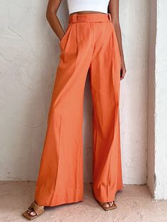 Sporty Style Outfits, Cotton Wide Leg Pants, Linen Design, Mid Waist Pants, Orange Pants, Heading Fonts, Grid Style, Girls Wardrobe, Fun Fashion