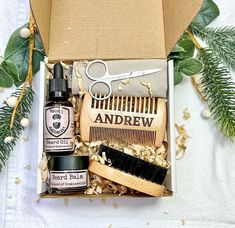 With a great beard comes great responsibility! Our 'Distinguished Gentlemen of the Inner West' beard care gift set helps to keep your facial hair looking and feeling healthy and smelling luscious. The 5 piece set includes a personalised engraved wooden comb and brush, stainless steel scissors, a nourishing beard oil and a conditioning beard balm. The oil and balm are both made from all natural quality products and 100% pure essential oils. Choose from 5 different fragrances that you can enjoy th Feeling Healthy, Unrefined Shea Butter, Great Beards, Wooden Comb, Hair Trim, Eid Gift, Christmas Scents, Beard Balm, Beard No Mustache